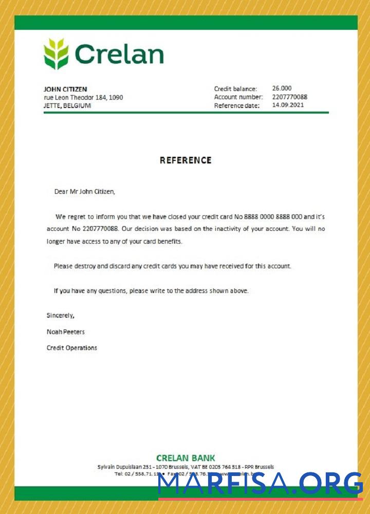 Blank Belgium Crelan closure reference template